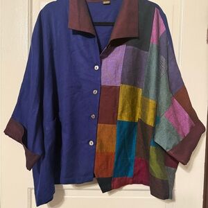 Colorful Patchwork Button-Up Shirt